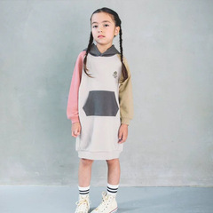 CUHK Children's Autumn New Fashionable Hooded Baby Kangaroo Pocket Long Sweater with Color Blocking 