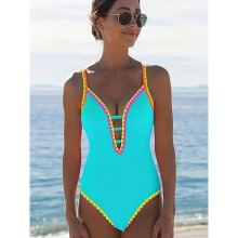 N 27084 Color-block Hollow Tie One-piece ײɫ�ο�ϵ��Ӿ����
