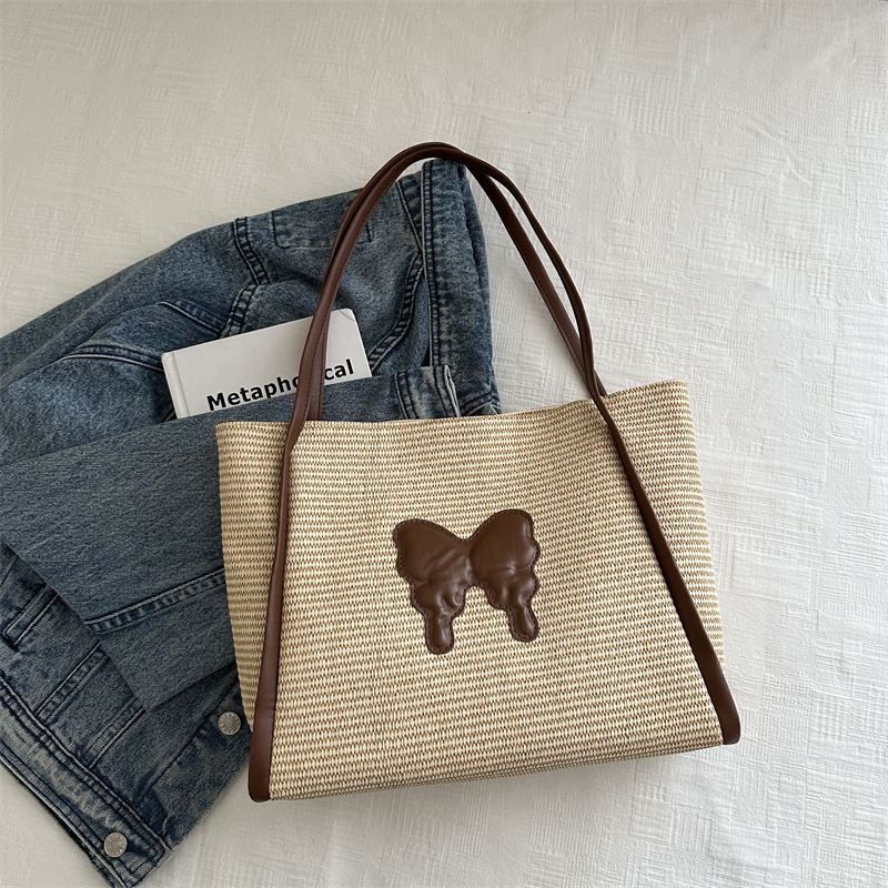 Bolsa de paja de gran capacidad para mujeres 2024 nueva mariposa de verano bolsa de viaje bolsa de tela bolsa de color contraste bolsa de playa