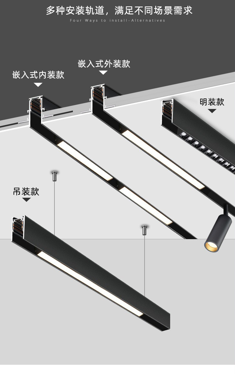 客厅家用无主灯磁吸轨道灯批发嵌入式灯槽明装射灯48V白色磁吸灯-阿里巴巴