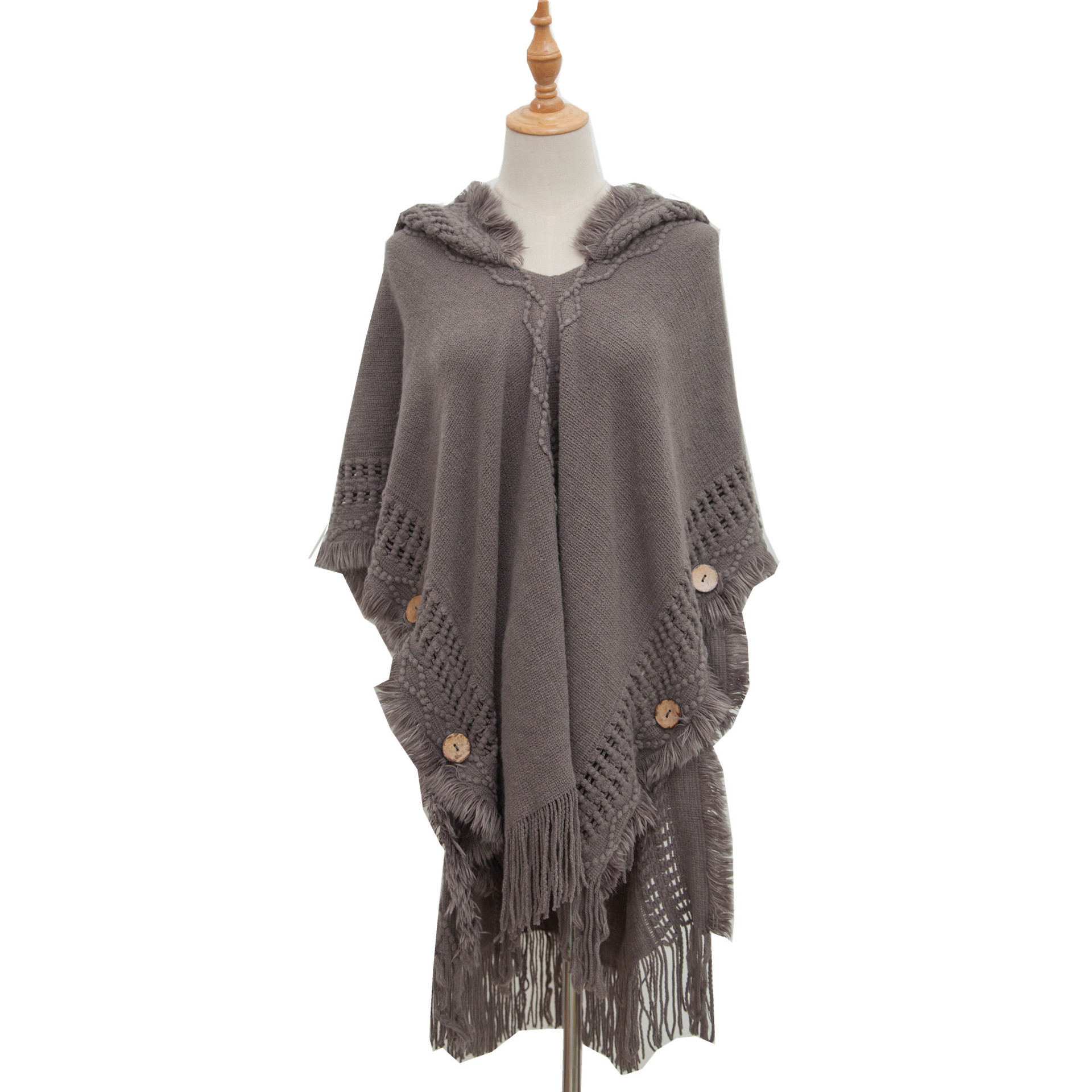 Unisex Cape Spring and winter plus-size knit button-hooded cape cape_voghion.com