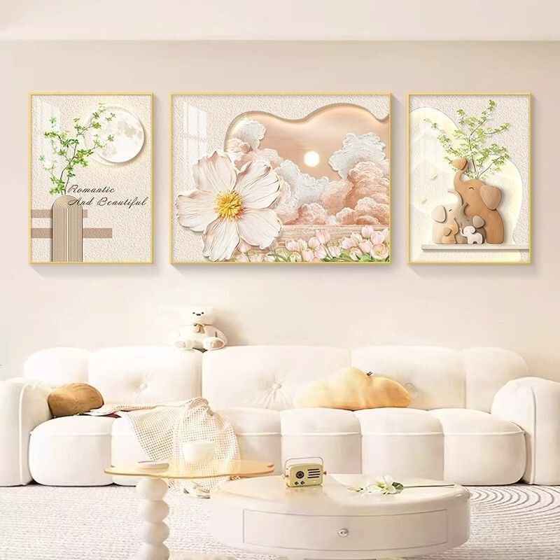 K1V2025 New Cream-Style Elephant Living Room Decorative Painting Nordic Sofa Background Wall Large Triptych Floral Seascape K1V2025 New Cream-Style Elephant Living Room Decorative Painting Nordic Sofa Background Wall Large Triptych Floral Seascape