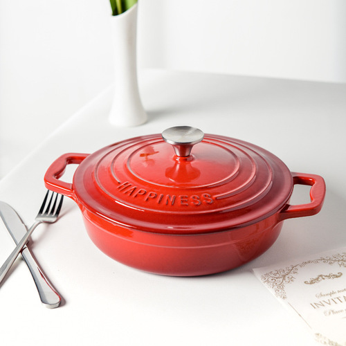 Small Happiness Enamel Cast Iron Dutch Oven Baking Pot Household Multifunctional Stew Pot Seafood Pot Soup Pot Induction Cooker Compatible