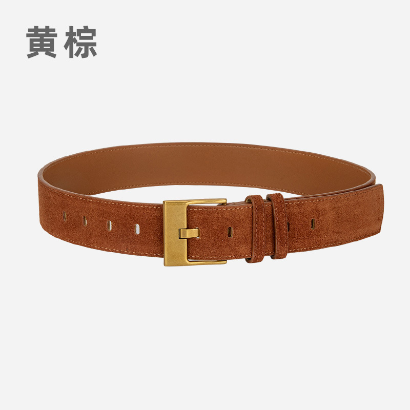 复古真皮宽腰带女士磨砂反绒小众皮带配裙子西装高级感装饰腰封女|undefined
