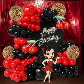 红色黑色乳胶樱桃豹纹主题气球束单身女郎派对婚前派对装饰跨境热