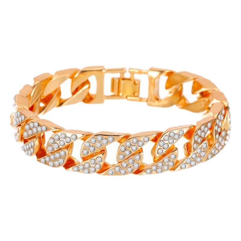 Pulsera de cadena gruesa europea y americana ins viento neto rojo mismo estilo ancho flash diamante pulsera calle moda fresco disco accesorios aleación