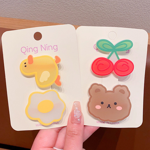 Cute New Cherry Acrylic Cartoon Duck Side Clip Versatile Little Girl Flower Hair Clip Girls Hair Accessories Headdress