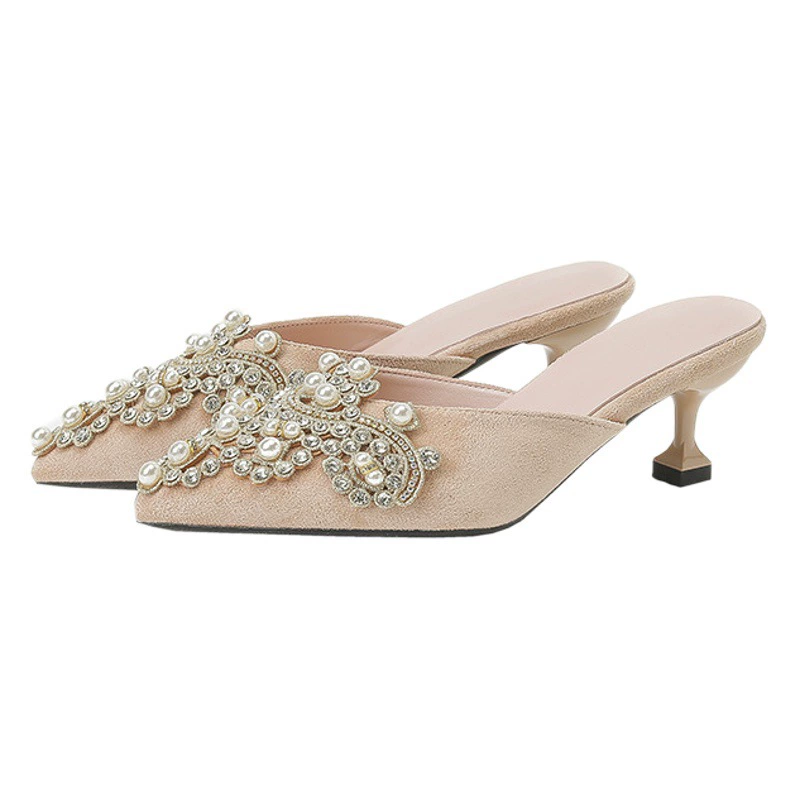 579-38 Baotou Half Drag, большие размеры, широкие сандалии, женские новые элегантные туфли на высоком каблуке, простые женские туфли небольшого размера, 2023