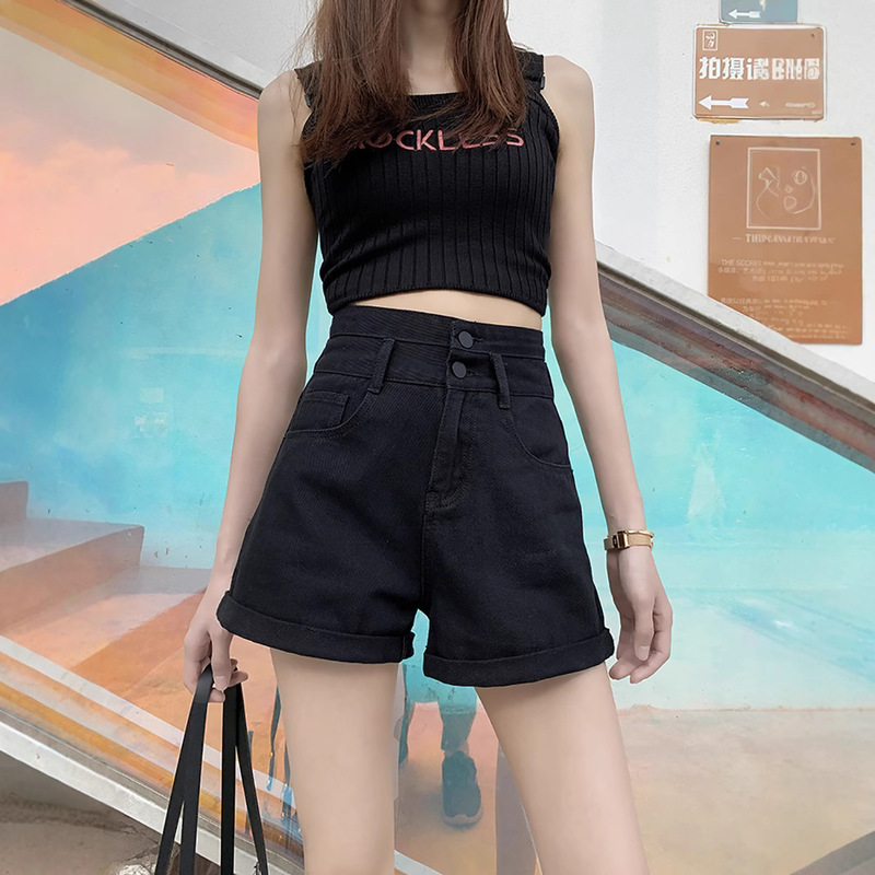 2025 Early Autumn New Light Color Super High Waist Denim Shorts Women's Wide Leg Slim Loose Hot Girl A-Line Curled Shorts