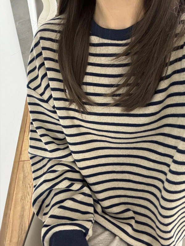 设计感拼接撞色条纹套头卫衣女早秋新款小众韩系复古软糯长袖上衣|undefined