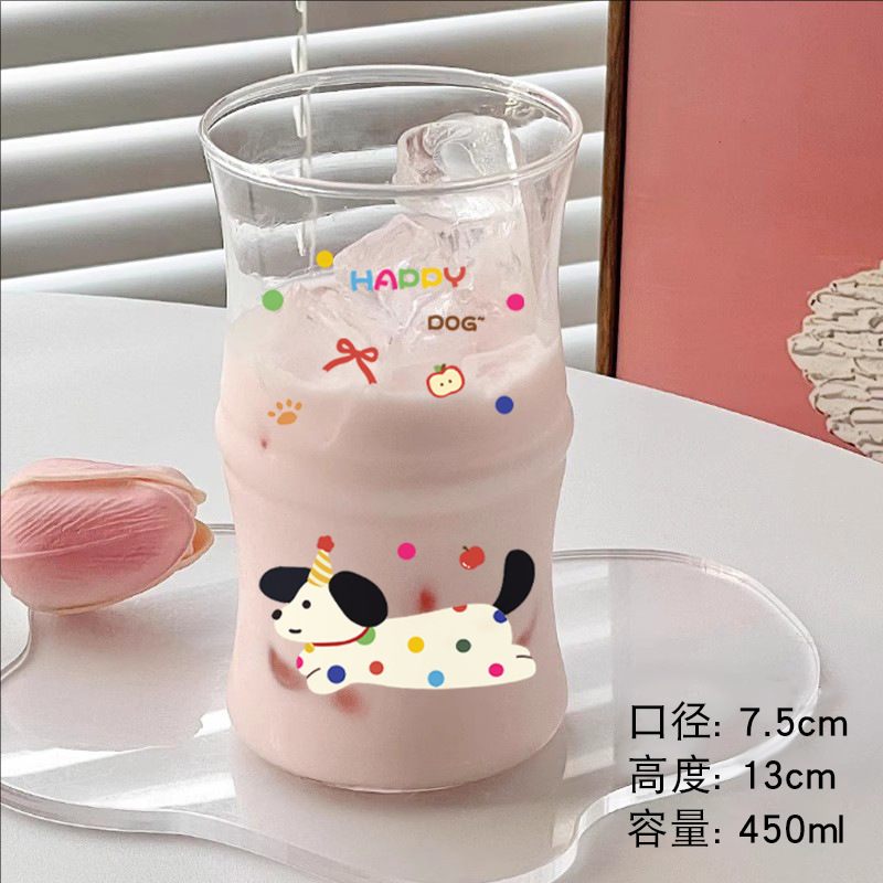 クリエイティブ竹カップ高価値インガラスウォーターカップ漫画かわいい家庭用耐熱ストローカップコーヒーカップ|undefined