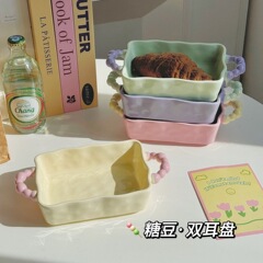 両耳焼き皿真珠金ins手作り陶磁器高颜値料理皿焼き皿果物サラダ皿食器