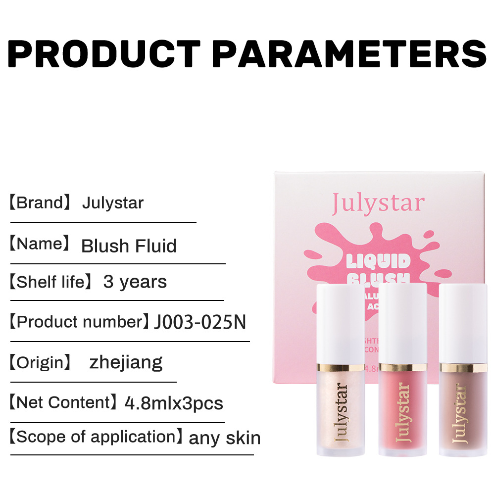 Julystar Facial Blush, Long-lasting Pearlescent Lip Brightening, Natural Highlight Contouring Liquid Set Wholesale undefined