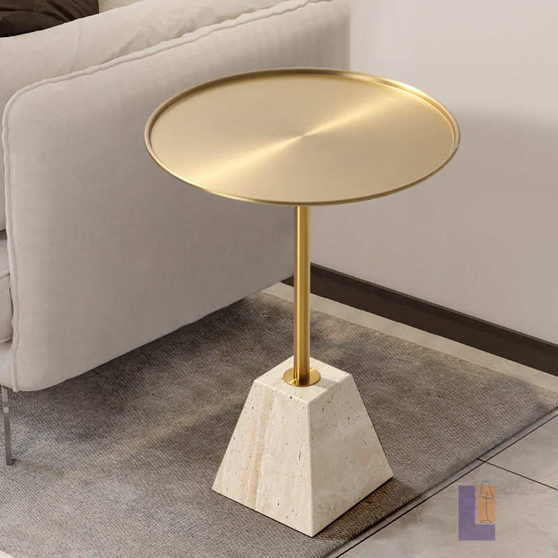 Luxurious Marble Round Side Table for Rental Apartments, Sofa Matching Coffee Table for Home Use