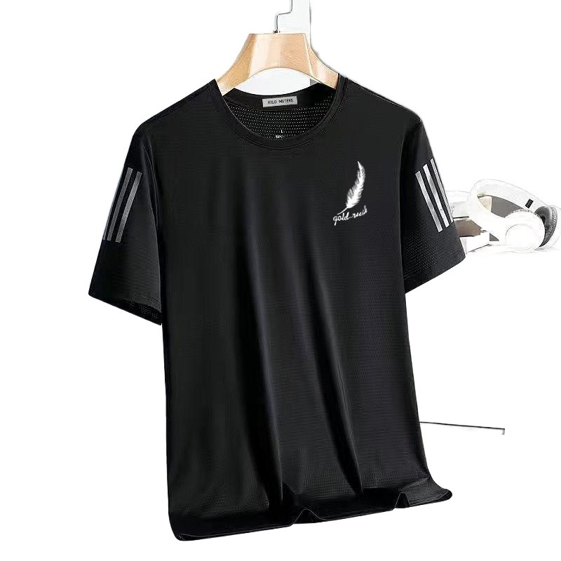 夏の男性の氷糸半袖tシャツ男性のゆるい丸首半袖tシャツの大きいサイズはシンプルで、速乾性の上着に合わせています。|undefined