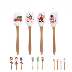Silicone Christmas Droplet Silicone Cream Scraper Halloween Series Beech Wood Handle Kitchen Baking Dessert Cake Spatula