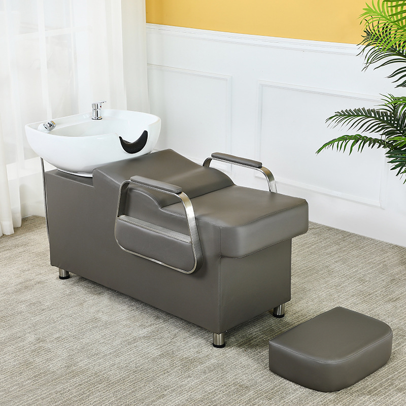 Venta directa de fábrica Red de celebridades de Internet medio acostado Barbería Cama de champú de moda Peluquería simple de alta gama Peluquería Peluquería de cerámica cama de descarga