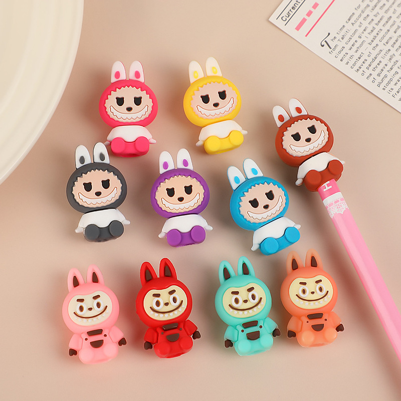 漫画ラブブペンキャップかわいいキャンディーカラーの pvc ペンキャップかわいいラブブ小学生ソフト鉛筆アクセサリー|undefined