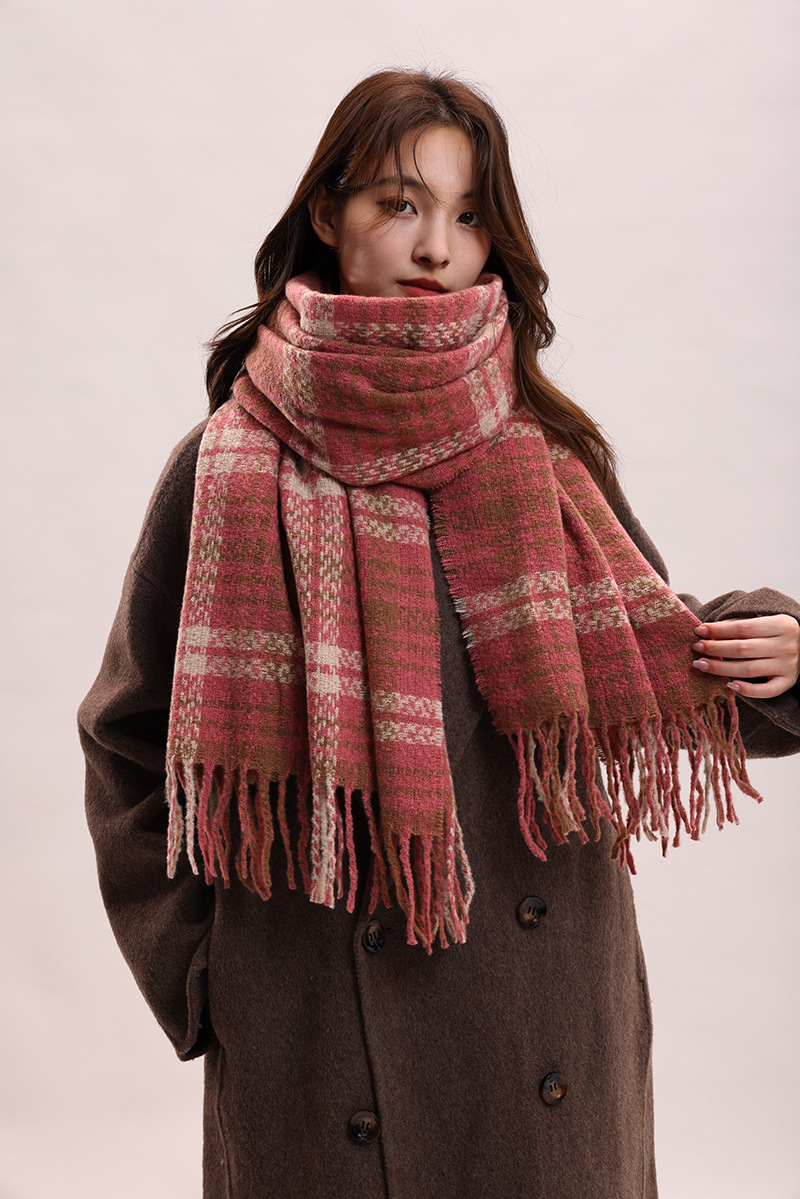 Écharpe à carreaux, célébrité féminine, sensation haut de gamme, cachemire, mode automne hiver, épaisse et chaude_voghion.com