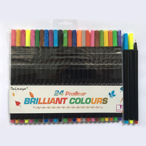 Set of 24 colorful signing pens, tracing pens, ultra-fine 0.4mm needle pen with metal fiber tip, ink-based watercolor brush