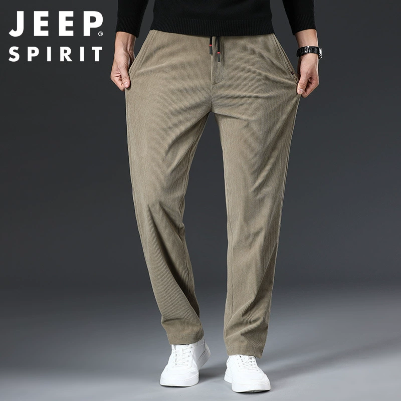 JEEP SPIRIT весенне-осенние вельветовые повседневные длинные брюки мужские прямые брюки с толстой эластичной талией больших размеров 0361