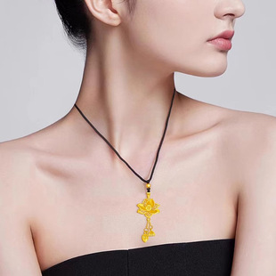 Qianxin Jewelry 999 Pure Gold Ancient Lotus Pendant Pendant Two Worlds Happy Lotus Lotus Set Chain Gold Gift