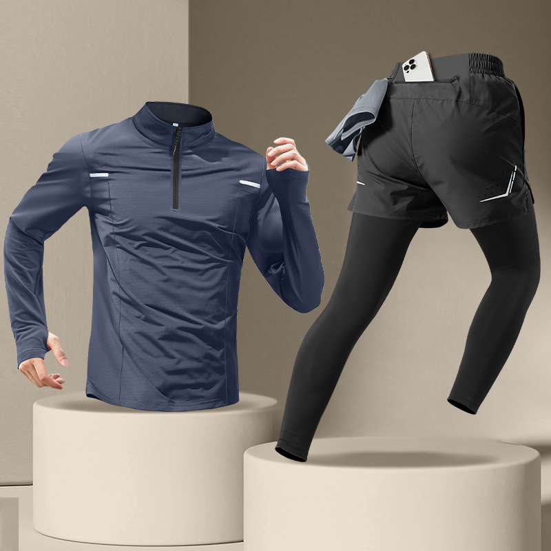 Running suit para hombres, entrenamiento de maratón de otoño y invierno, entrenamiento de entrenamiento de entrenamiento de entrenamiento profesional de la mañana.