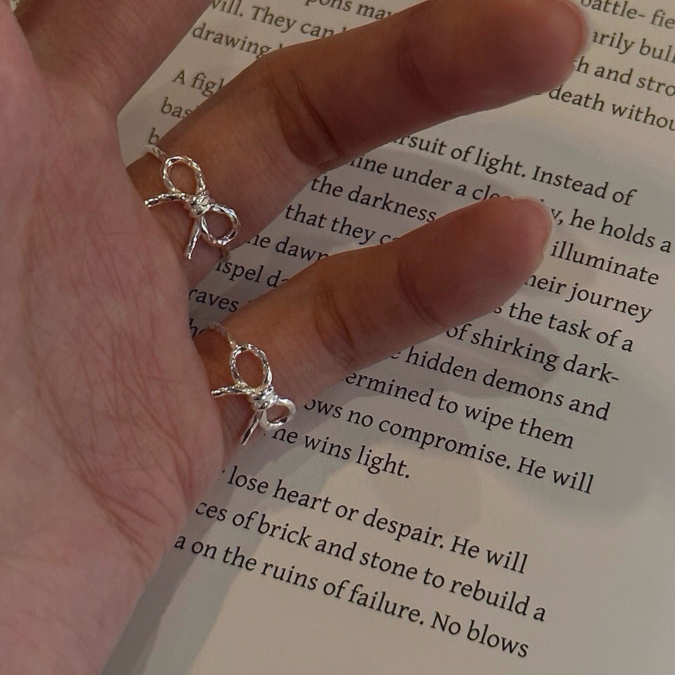 S925純銀肌理感蝴蝶結戒指女韓國ins小眾設計高級感簡約百搭尾戒