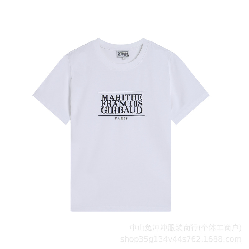 韩国marithe字母刺绣印花休闲正肩短袖男女同款重磅T恤一件代发潮|undefined