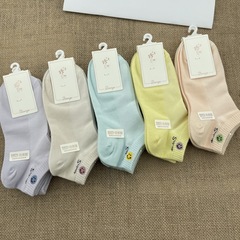 纖羽春夏款男女士薄款透氣網眼可愛卡通運動休閒棉襪百搭商務船襪