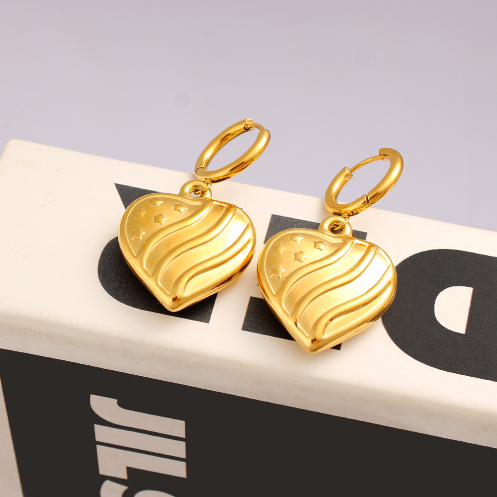 304 Stainless Steel Material 1 Pair Elegant Heart Shape 304 Stainless Steel Drop Earrings