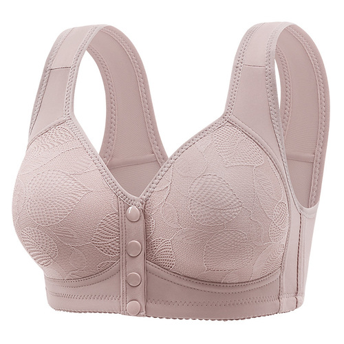 Fixed Cup Front Closure Mother Middle-Aged Women Large Size Bra without Wire Thin Style Backless Bra