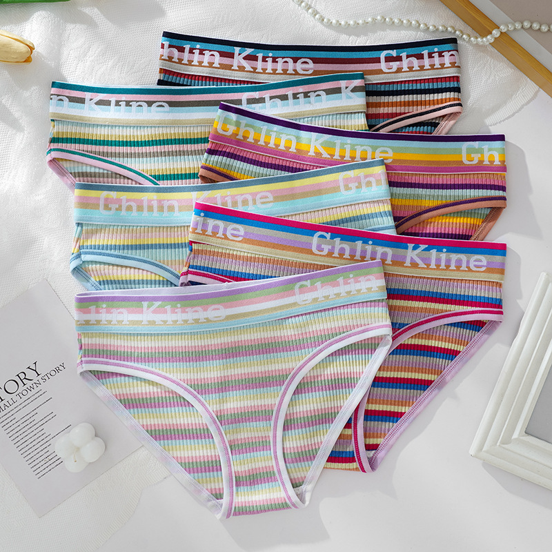 Millennium style striped mid-waist underwear women's comfortable thread soft girl hot girl American briefs women underwear