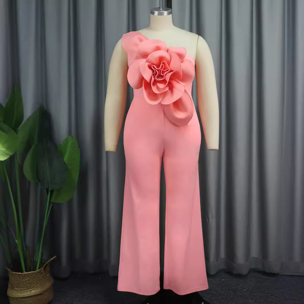 AM030218 mono sin mangas de cuello de un solo hombro transfronterizo de Europa y América moda tridimensional flor mono Jumpsui