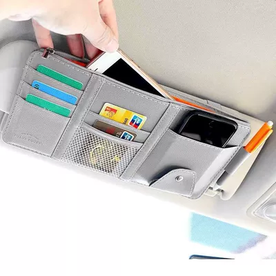 Car Sun Visor Cover Storage Car Glasses Clip/Bill Clip - zipper-style-gray-carefully-selected-factory-goods
