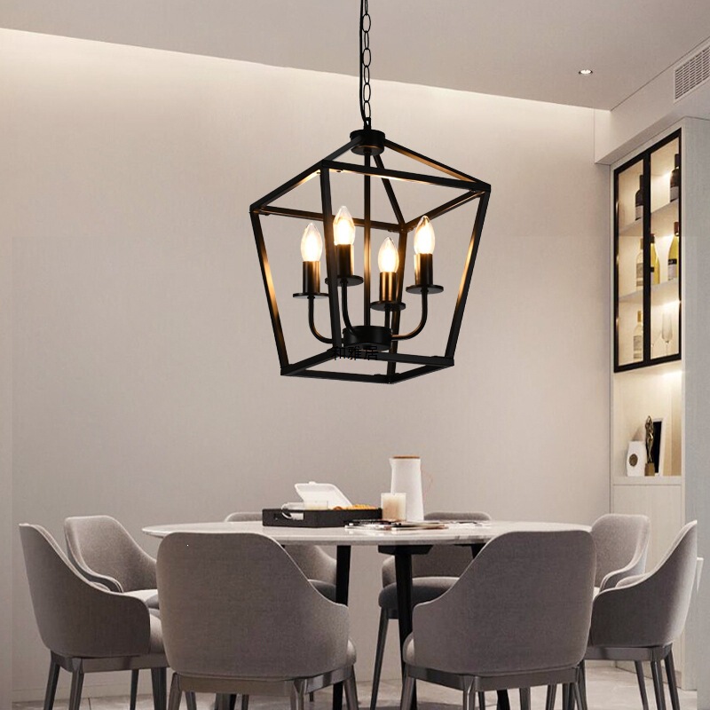Cross-Border Restaurant Chandelier, American Retro Bedroom Chandelier, Creative Iron Art Black Lantern Chandelier, Living Room Bedroom Lighting Fixtures