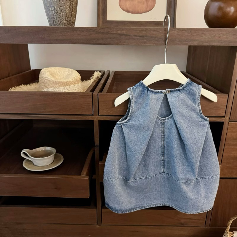 Xianning siete ropa infantil coreana para niñas estilo occidental falda de verano coreana bordado de mezclilla cogollos linda falda de chaleco