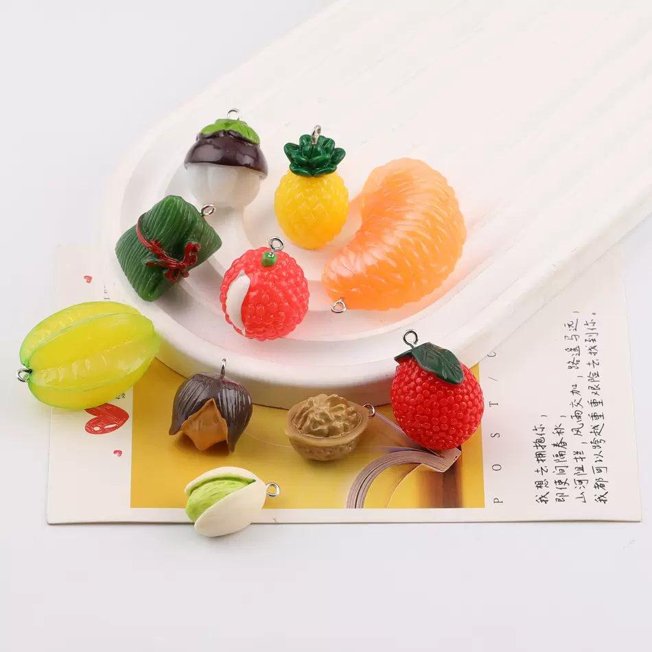 可爱仿真水果橘子荔枝树脂散珠 diy手工自制儿童过家家食玩小配件