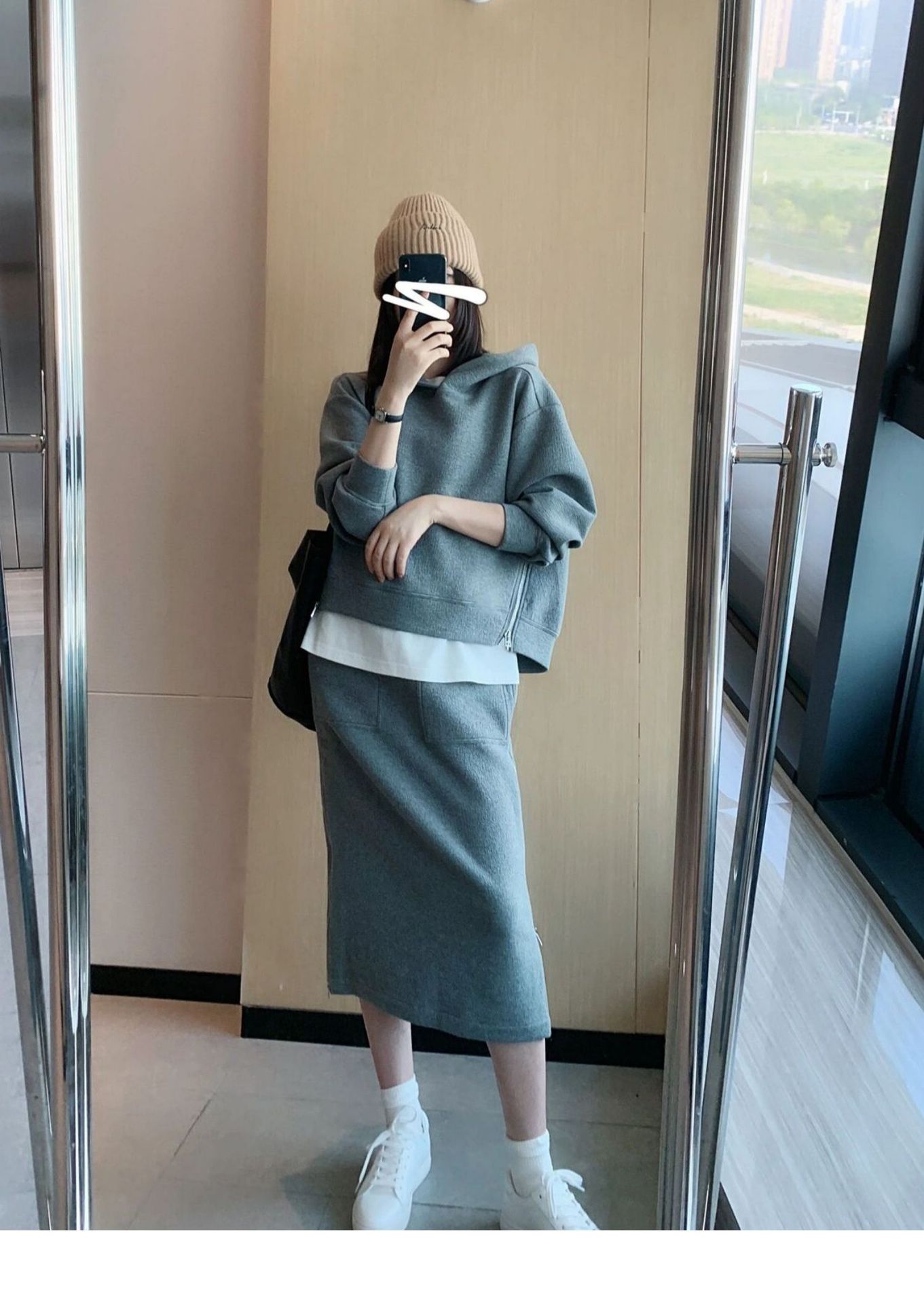 【中國直郵】 奢笛熊 春秋裝新款輕熟風休閒運動服衛衣兩件組 灰色 S