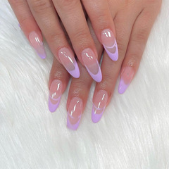 跨境直供淡紫簡約雙法式穿戴美甲成品假指甲美甲貼片指甲貼片可拆
