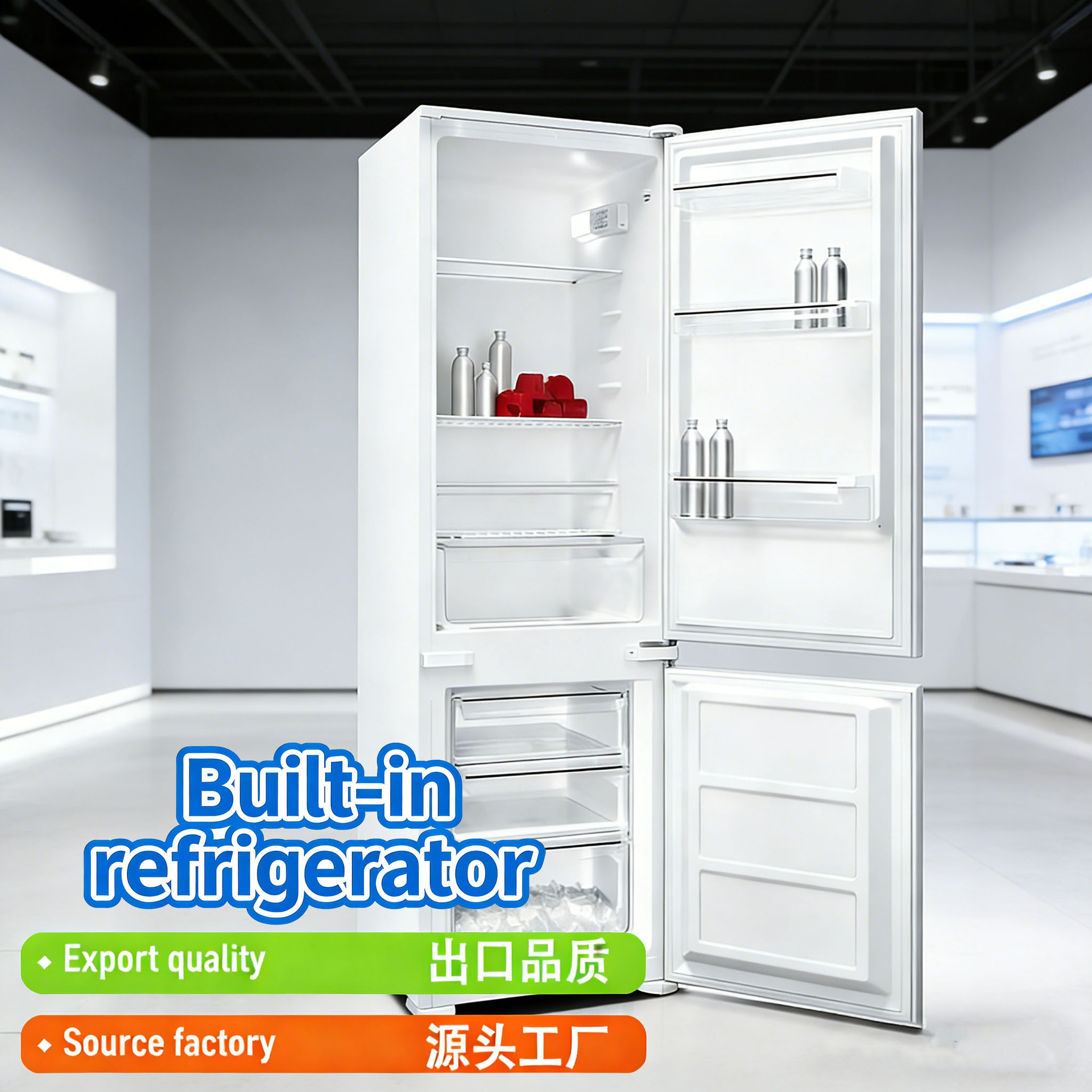 Export Export Trade Commercial and Household Use Dc12/24V Embedded Two-Door Refrigerator Dc Dual Temperature Zone Fresh-Keeping Refrigerator
