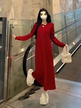 设计感V领长款过膝卫衣裙胖MM特大码300斤春秋宽松遮肚显瘦连衣裙