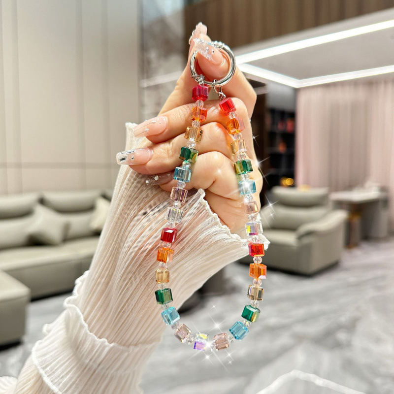 화려한 사각 크리스탈 비즈 행잉 체인