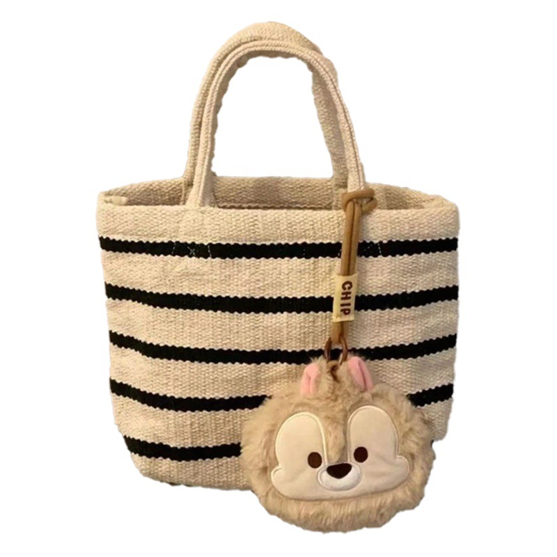 Bolso de mano de punto nuevo bolso de lona de rayas de las mujeres nicho de moda simple hombro mensajero Bolsa De fábrica al por mayor