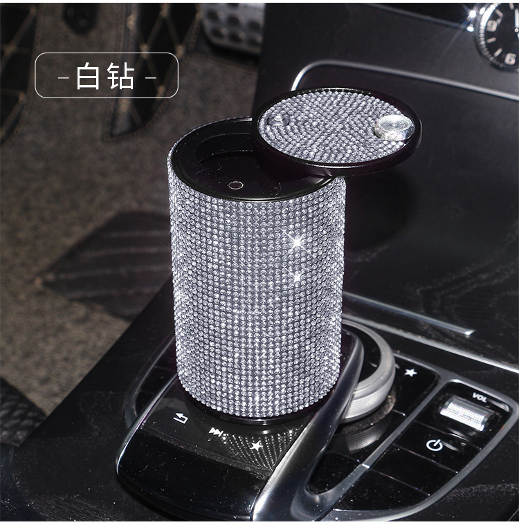 Car Ashtray with Diamonds, New Creative Metal Aluminum Alloy Flame-Retardant Ashtray with Lid, Multifunctional Car Cigarette Holder