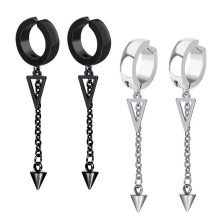 韩版朋克长款耳环不锈钢三角形流苏耳扣镂空吊坠耳夹个性男款耳饰