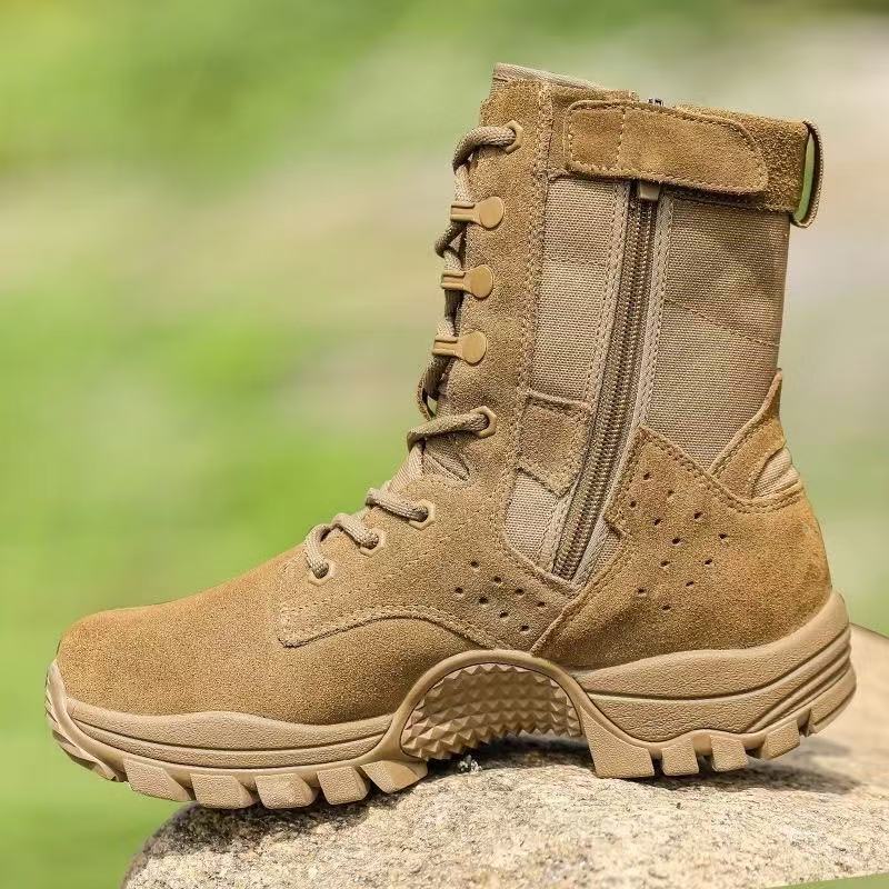 Nuevas botas de entrenamiento tácticas, botas de arena masculinas, ultraligeras, resistentes al desgaste, impermeables, deslizantes, transpirables, montañistas, desérticos, alto marrón.