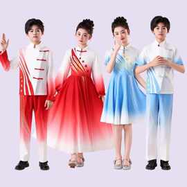 儿童合唱朗诵演出服国庆表演服红色爱国主题演讲比赛服装女童礼服