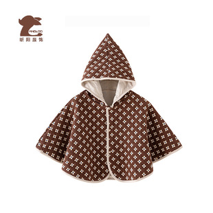 Autumn and Winter Baby Cloak 0-4 Years Old Children's Clothing Hooded Windproof Warm Short Classic Shawl Cloak Outing Clothing