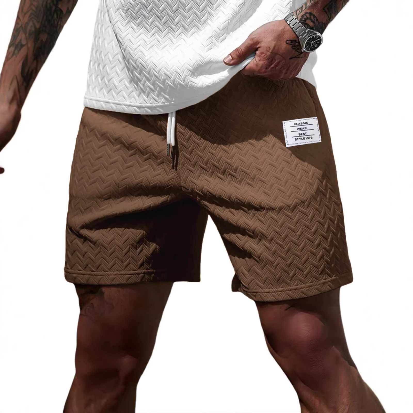 Men's Clothing Men's Summer Casual Shorts Loose Fit Solid Color Jacquard Fabric Drawstring Beach Pants Style For Formal & Casual_voghion.com